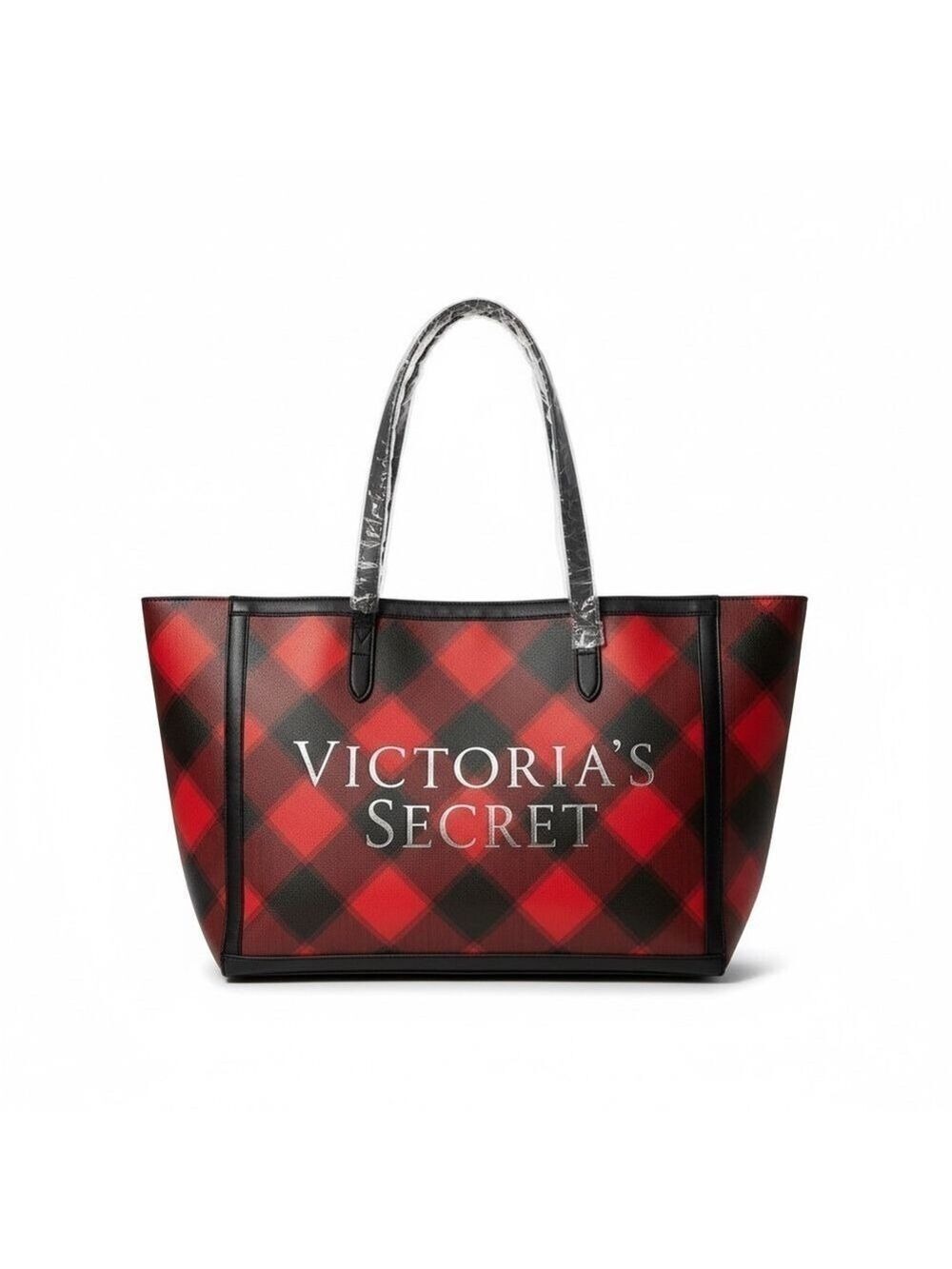 Victoria's Secret Red Black Checkered Tote Bag